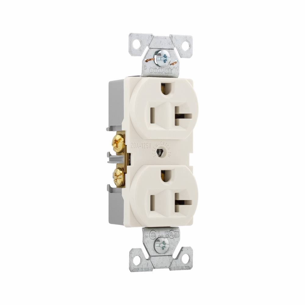EATON Arrow Hart™ Eaton Wiring Devices 5362LA Duplex Straight Blade Receptacle, 125 VAC, 20 A, 2 Poles, 3 Wires, Light Almond