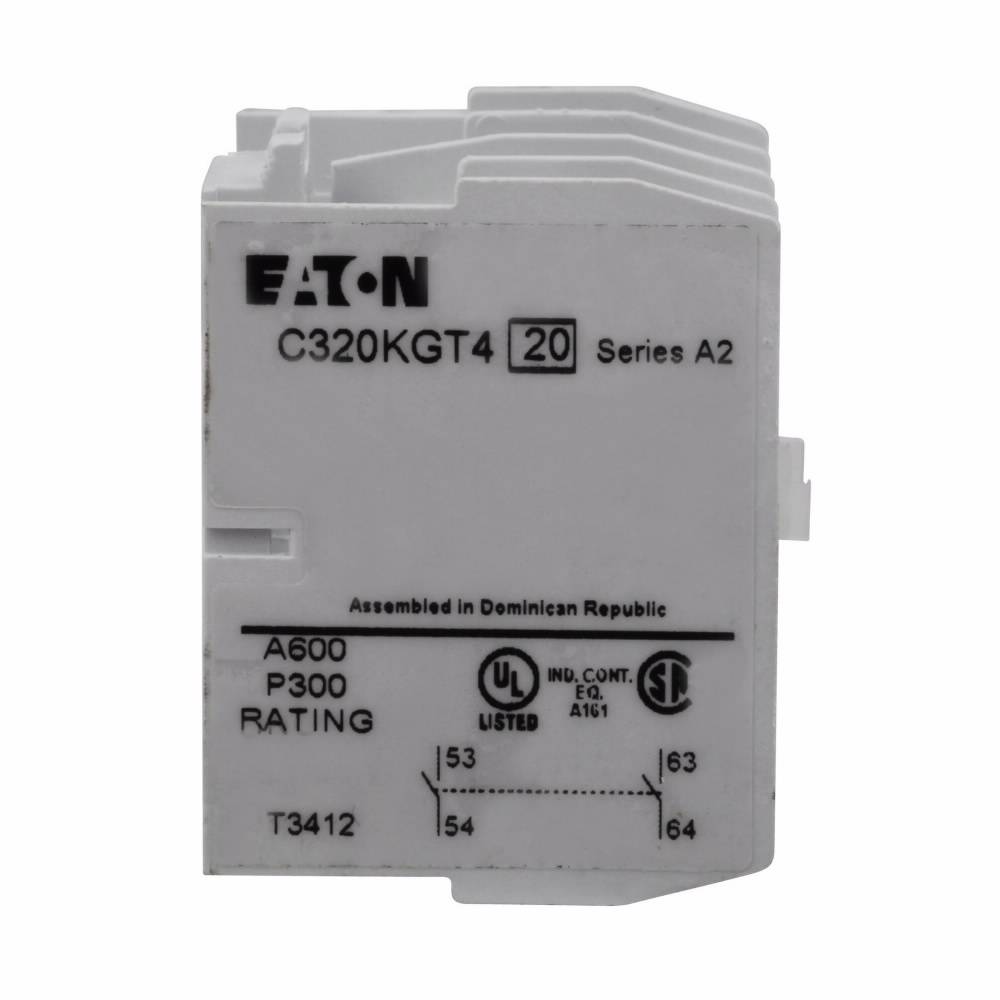 EATON C320KGT4 Heavy Duty Auxiliary Contact Kit, 600 VAC, 10 A, 4 Contacts, Silver Cadmium Alloy