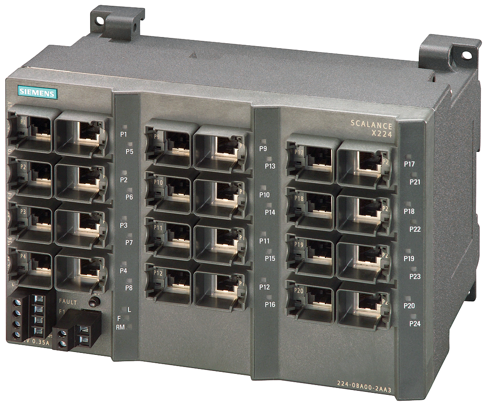 Siemens 6GK52240BA002AA3 SCALANCE X224 Managed Industrial Ethernet Switch, RJ-45 Port, Telnet/HTTP/HTTPS/TFTP/FTP/SNMP v1/SNMP v2/SNMP v3/DCP/LLDP/SNTP/HSR/MRP Redundancy/PRP Protocol