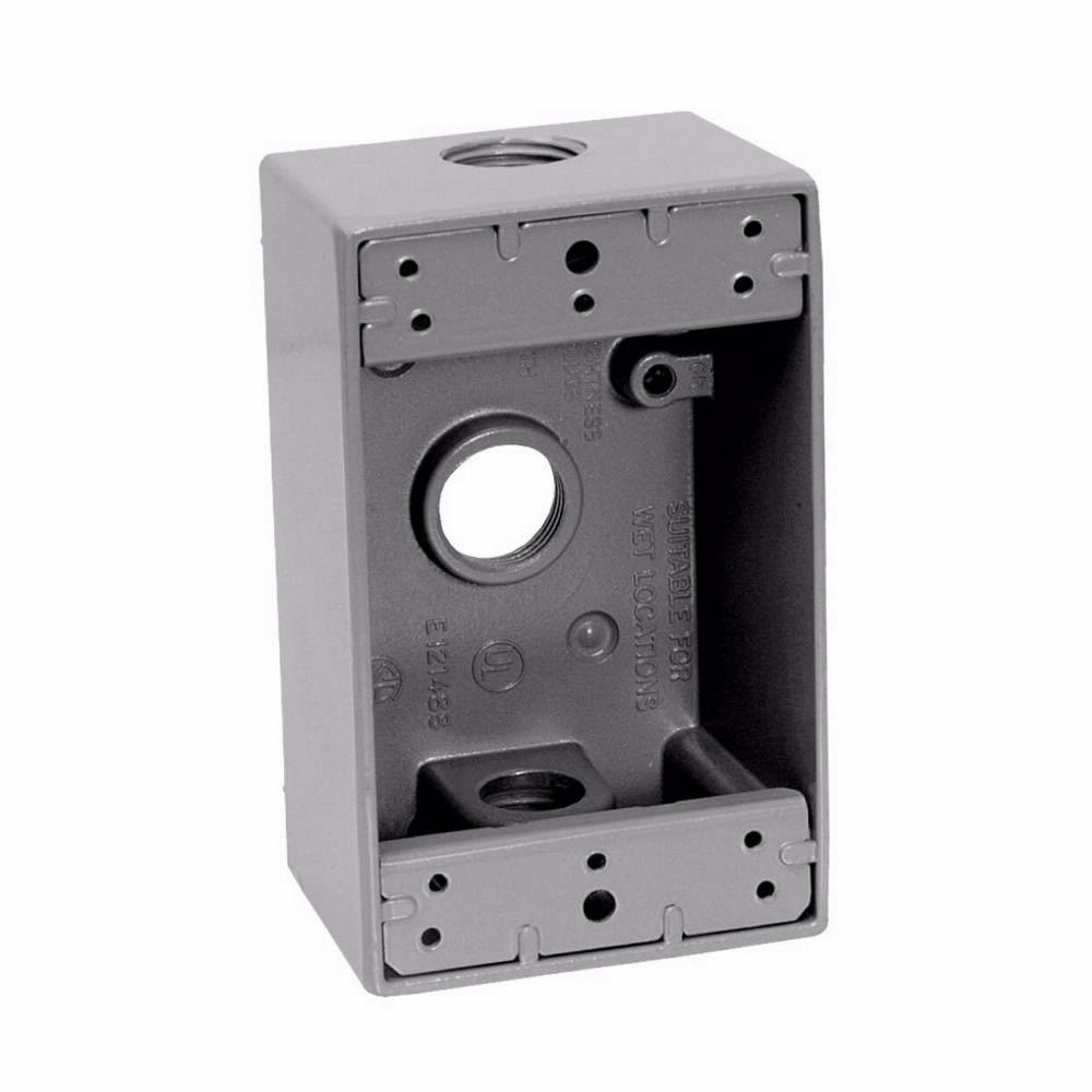 Crouse-Hinds TP7010 Weatherproof Outlet Box, Die-Cast Aluminum, 18 cu-in Capacity, 1 Gangs, 3 Outlets, 3 Knockouts, 2-7/8 in W x 2 in D x 4-9/16 in H
