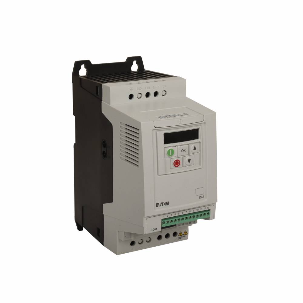 EATON PowerXL® DA1-124D3FB-A20C 1-Phase in/3-Phase Out Adjustable Compact AC Variable Frequency Drive, 200 to 240 VAC, 4.3 A, 1 hp, 4.21 in W x 7.32 in D