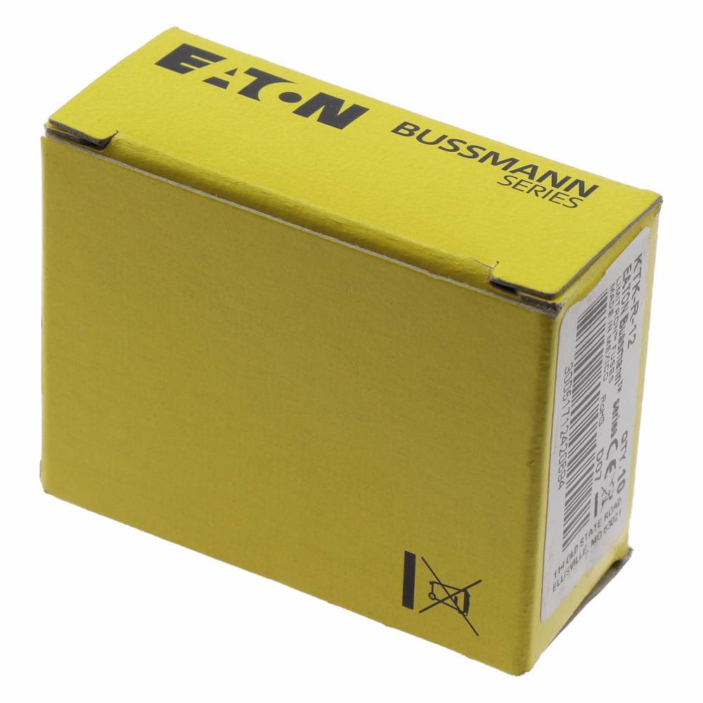 Bussmann Limitron™ KTK-R-12 Current Limiting Fast Acting Fuse, 12 A, 600 V, 200 kAIC Interrupt, CC Class, Cylindrical Body