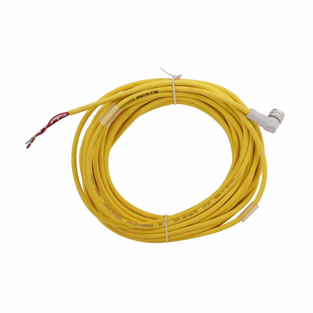 EATON CSAR4F4RY2210 Global Plus Photoelectric Sensor Cordset, 4-Pin AC Micro Right Angle Female Connector, 32.8 ft L Cable