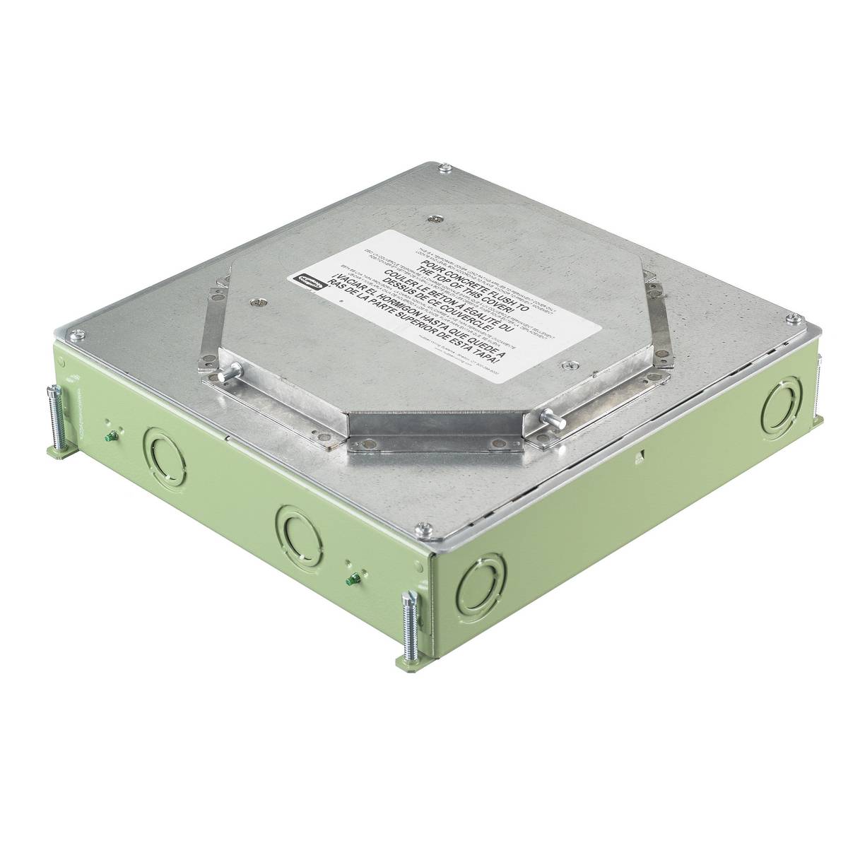 PREMISE WIRING SystemOne™ CFB4G25RCR Corrosion Resistant On-Grade Floor Box, Steel, 26.5 cu-in Capacity, 4 Gangs, 12.08 in L x 11.2 in W x 3.25 in H