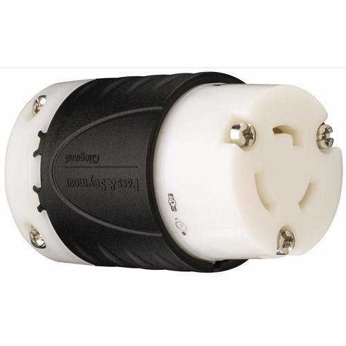 Pass & Seymour® Turnlok® L520-C Locking Connector, 125 VAC, 20 A, 2 Poles, 3 Wires, Black/White