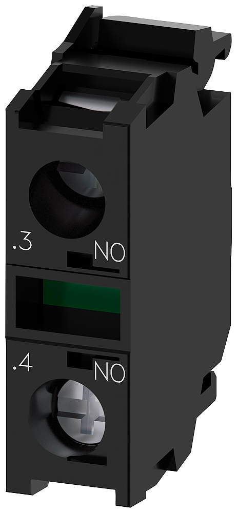 Siemens 3SU14001AA101LA0 Contact Module, 1NO Contact, 10 A at 24 VDC, 0.1 A at 500 VAC Contact, Gold Plated Contact