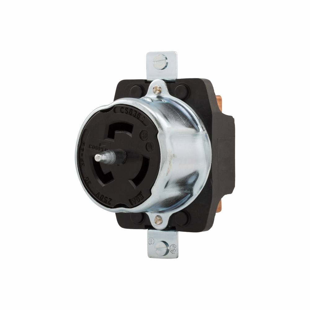 EATON CS8369 3-Phase Single Locking Receptacle, 250 VAC, 50 A, 3 Poles, 4 Wires, Black