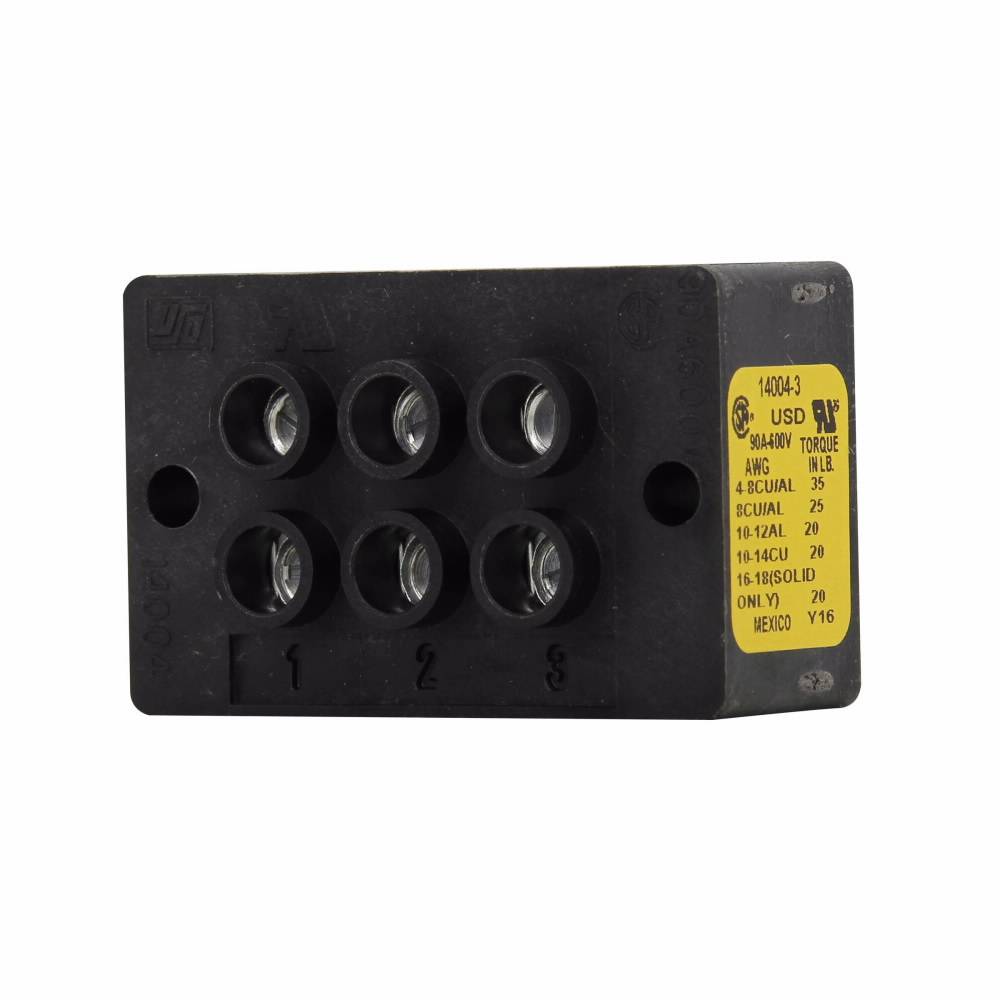 Bussmann 14004-2 2-Pole Dead Front Power Terminal Block, 600 VAC/VDC, 90 A, 14 to 4 AWG Wire