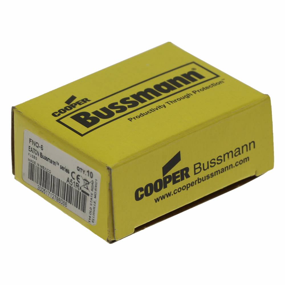 Bussmann Tron® FNQ-6 Low Voltage Supplemental Time Delay Midget Fuse, 6 A, 500 VAC, 10000 A Interrupt, Class: Supplemental, Cartridge Body