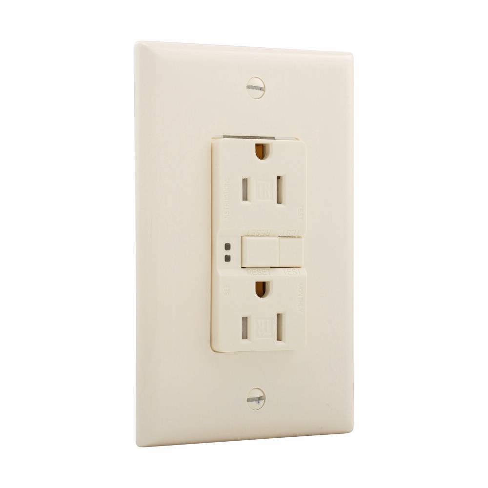 EATON Eaton Wiring Devices TRSGF15W-M Duplex Self-Test Tamper-Resistant GFCI Receptacle, 125 VAC, 15 A, 2 Poles, 3 Wires, White