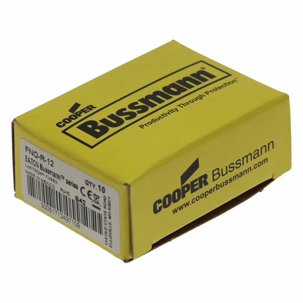 Bussmann CC-Tron® FNQ-R-12 Time Delay Fuse, 12 A, 600 V, 200 kA Interrupt, CC Class, Cylindrical Body