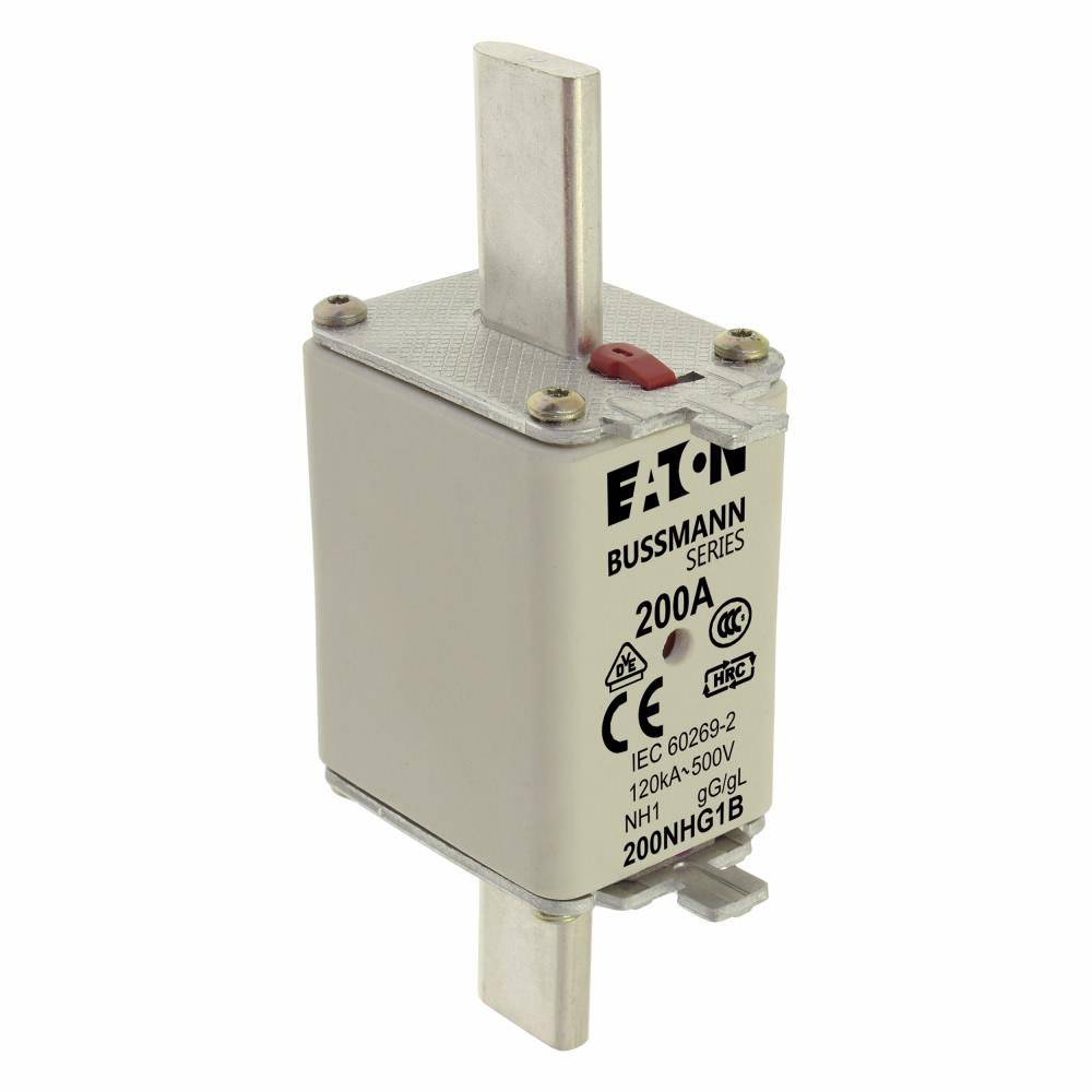Edison Bussmann 200NHG1B Size 1 Dual Indicator NH Fuse Link, 500 V, 200 A, For Use With Bussmann NH Size Photovoltaic Fuse, Class C gG/gL Fuse, Ceramic