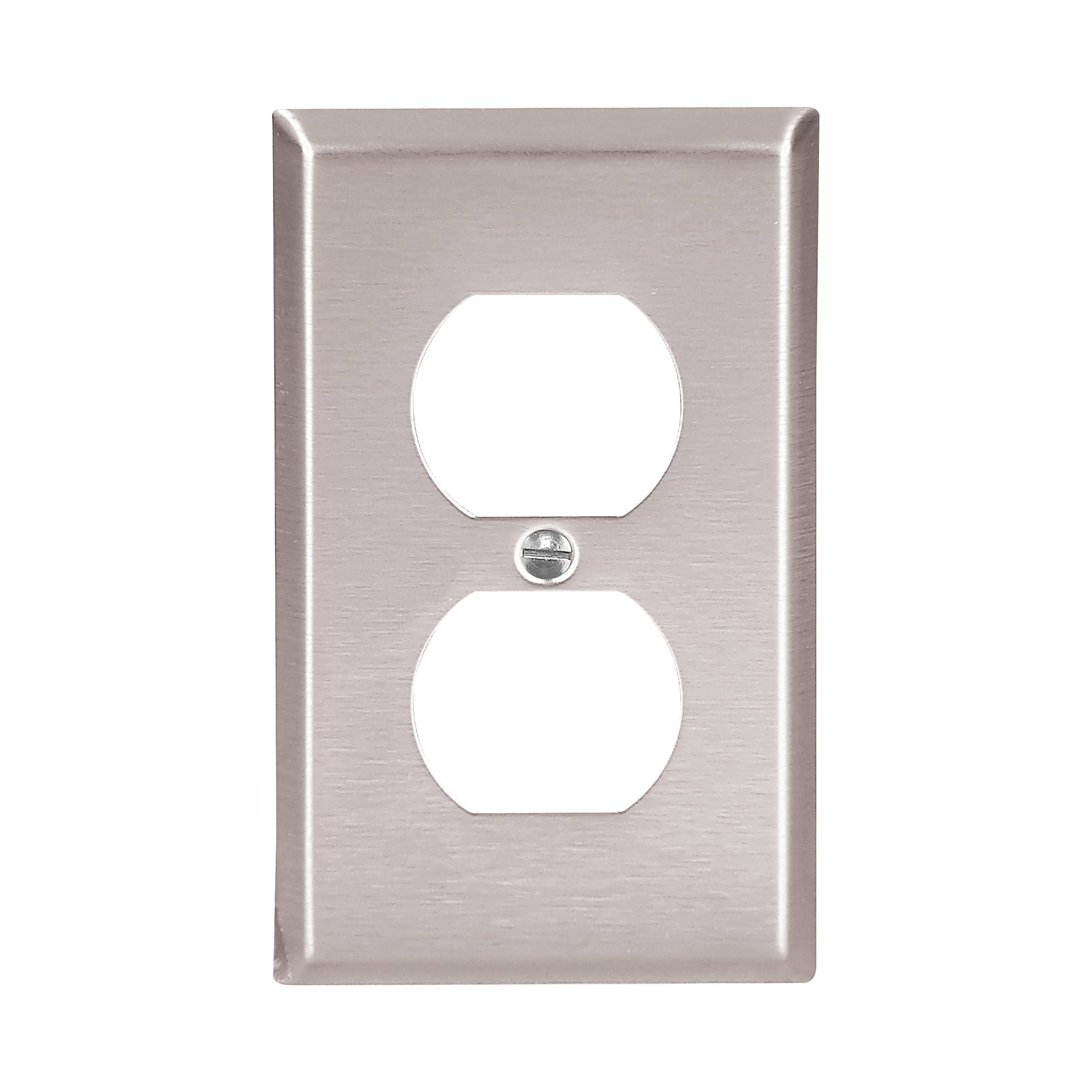 EATON 93101-BOX1 Standard Duplex Receptacle Wall Plate, 1 Gangs, 3-3/4 in W x 5-1/2 in H x 1/4 in D, Stainless Steel