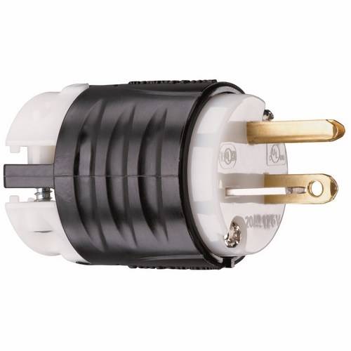 Pass & Seymour® PS5366-X Wire Grounding Straight Blade Plug, 125 VAC, 20 A, 2 Poles, 3 Wires, Black/White