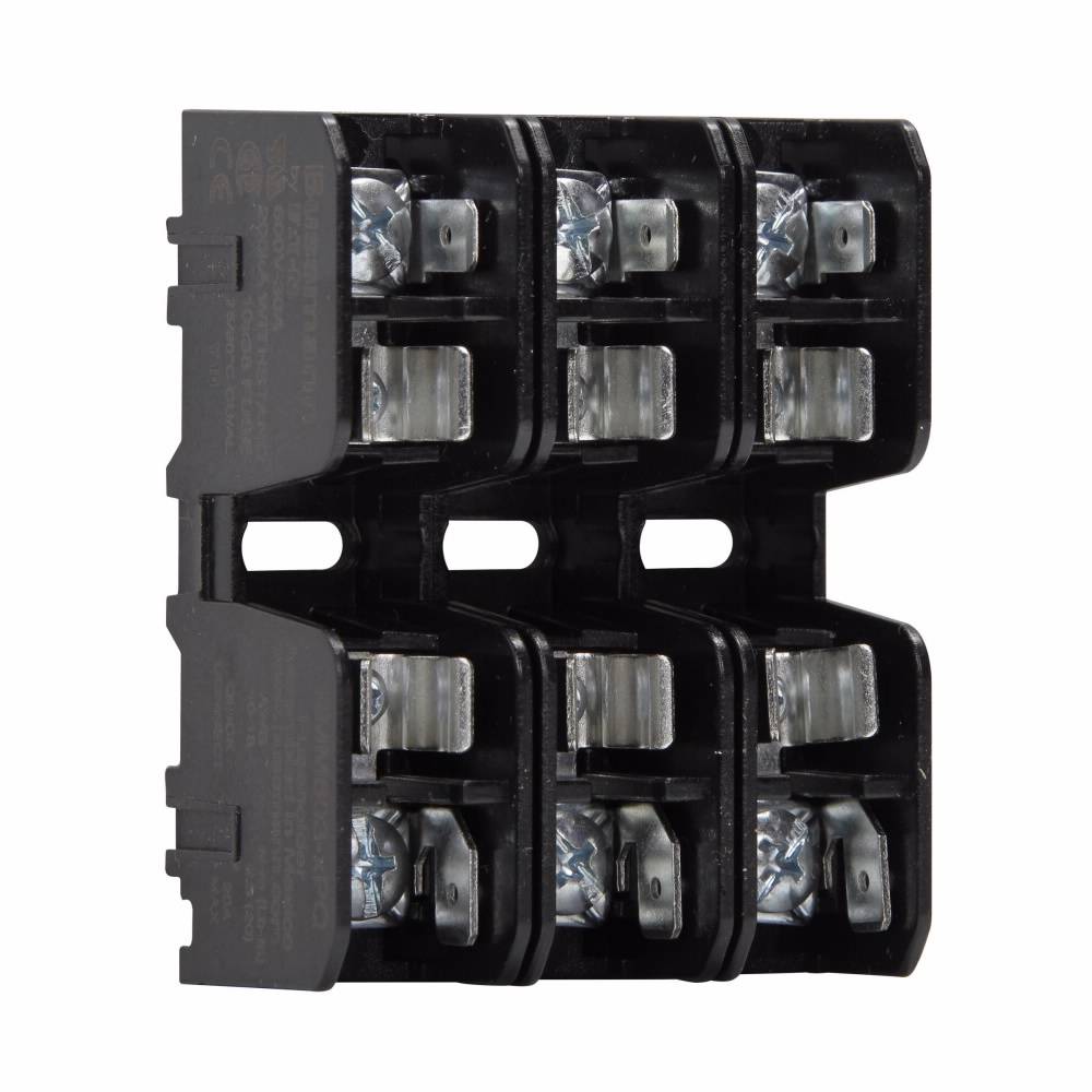Edison BMM603-3PQ Modular Midget Fuse Block, 600 VAC, 30 A, 18 to 10 AWG Wire, 3 Poles