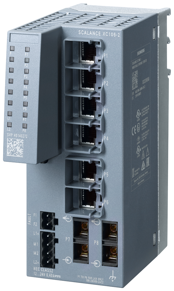 Siemens SIMATIC 6GK51062BD002AC2 SCALANCE XC106-2 Unmanaged Ethernet Switch, RJ45/Multi-Mode/SC Port, PRP Protocol