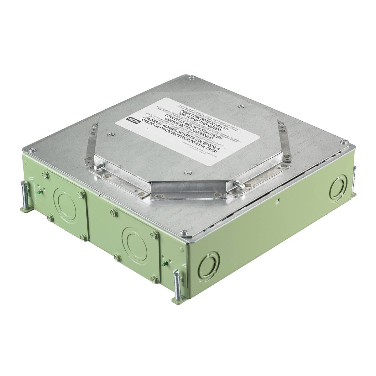Wiring Device-Kellems CFB4G30RCR CFB Corrosion Resistant On-Grade Floor Box, Stamped Steel, 32.5 cu-in Capacity, 4 Gangs, (8) Knockouts, 11.2 in L x 12.09 in W x 3.75 in H