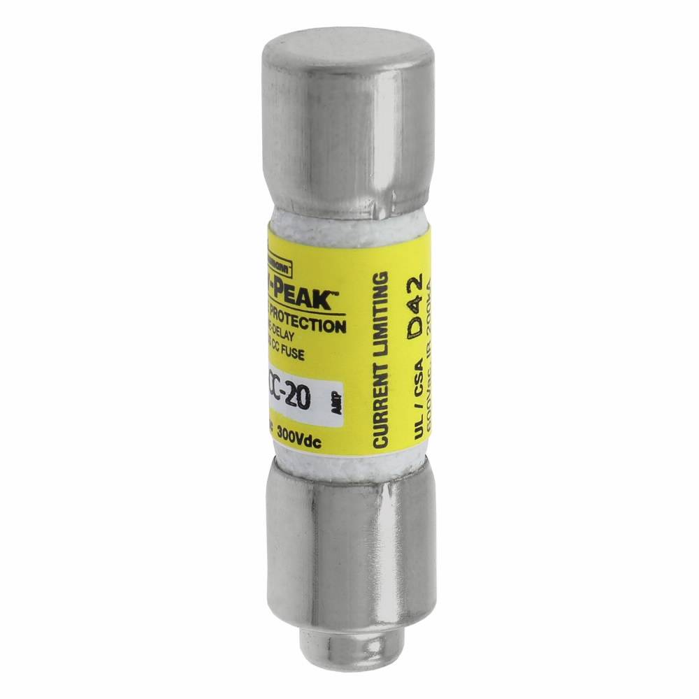 Bussmann Low-Peak™ LP-CC-20 Current Limiting Time Delay Fuse, 20 A, 600 VAC/300 VDC, 20/200 kA Interrupt, CC Class, Cylindrical Body