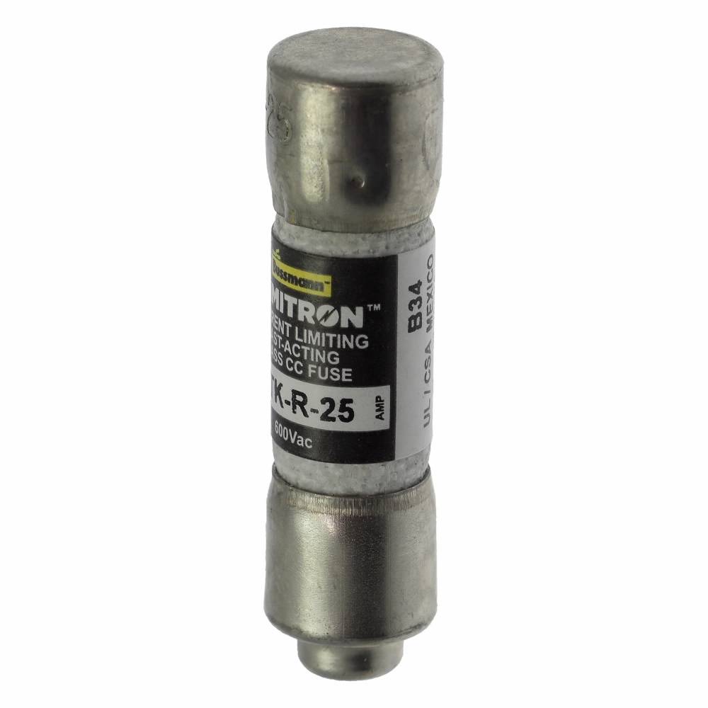 Bussmann Limitron™ KTK-R-25 Current Limiting Fast Acting Fuse, 25 A, 600 V, 200 kAIC Interrupt, CC Class, Cylindrical Body