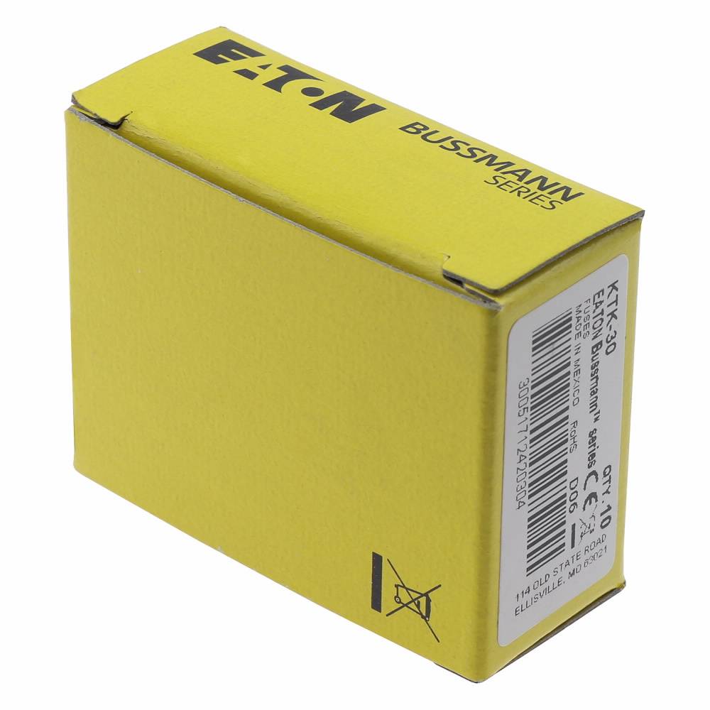 Bussmann Limitron™ KTK-30 Fast Acting Low Voltage Supplemental Fuse, 30 A, 600 VAC, 100 kAIC Interrupt, Class: Supplemental, Cartridge Body