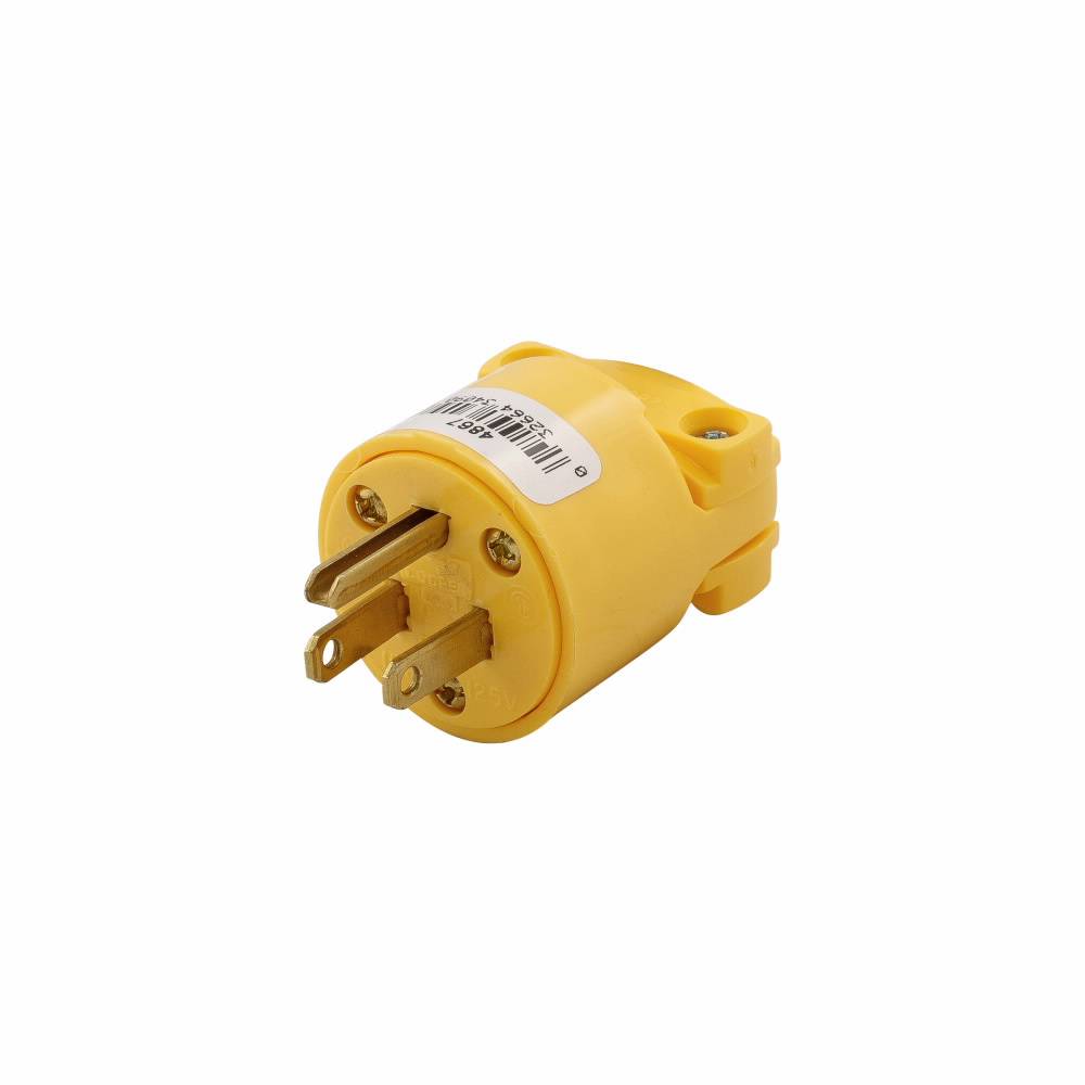 EATON Arrow Hart™ Eaton Wiring Devices 4867-BOX Heavy Duty Straight Blade Plug, 125 VAC, 15 A, 2 Poles, 3 Wires, Yellow