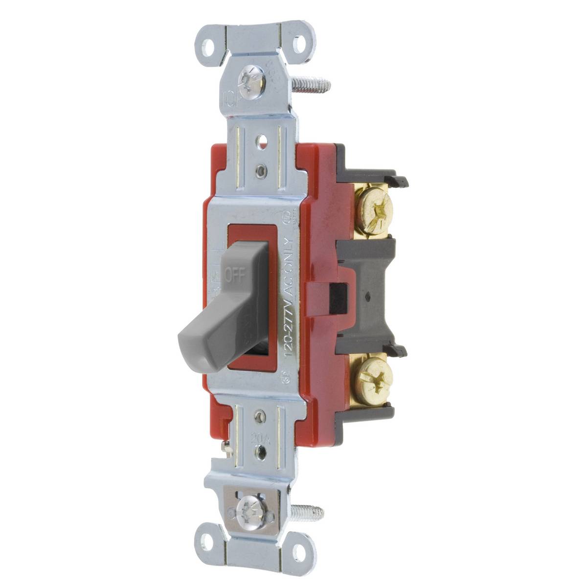 EATON Arrow Hart® 1222GY 1220 Automatic Grounding Construction Grade Toggle Switch, 120/277 V, 20 A, 1 hp Power Rating