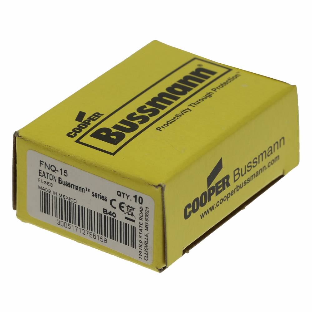Bussmann Tron® FNQ-15 Low Voltage Supplemental Time Delay Midget Fuse, 15 A, 500 VAC, 10000 A Interrupt, Class: Supplemental, Cartridge Body