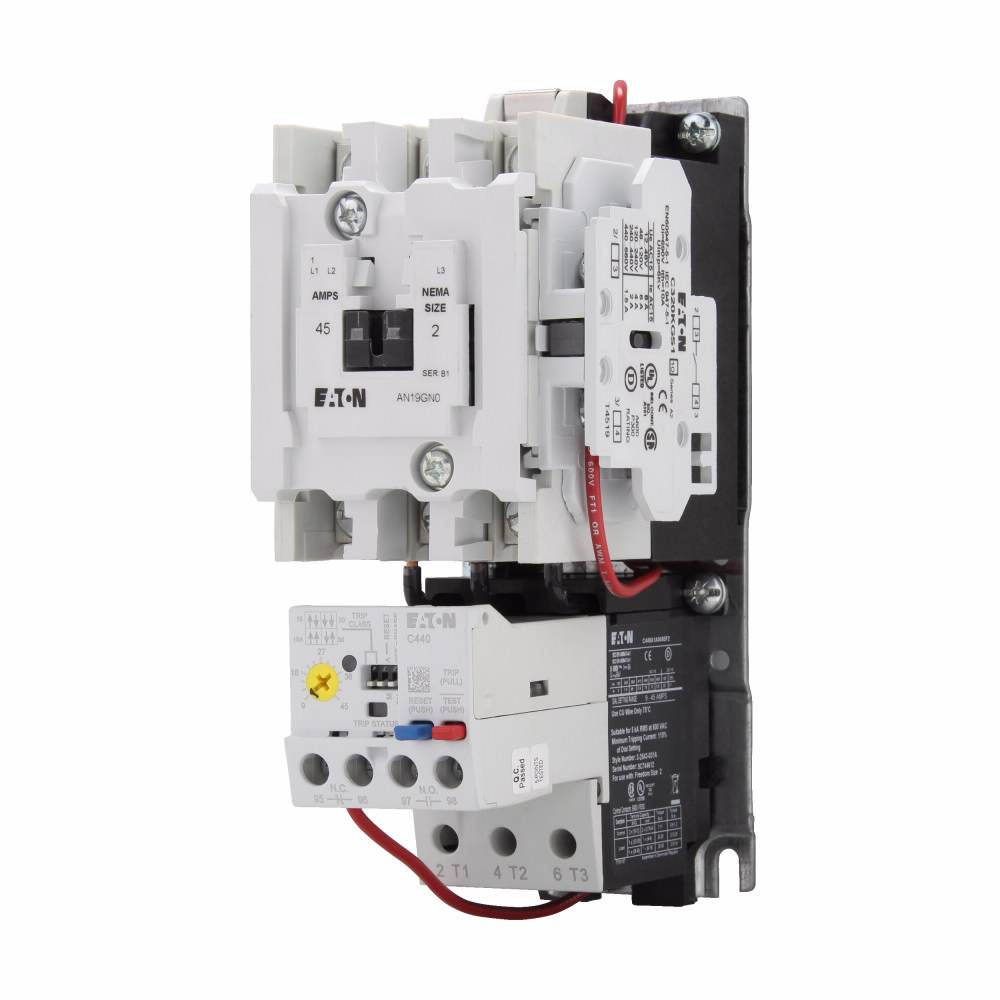 EATON AN19GN0A5E045 Freedom Full Voltage Open NEMA Starter With C440 EOLR Standard Feature Set, SEL Reset, SEL Class (10a, 10, 20, 30), 110/120 VAC V Coil, Non-Reversing Action, 3 Poles, NEMA 2 Enclosure