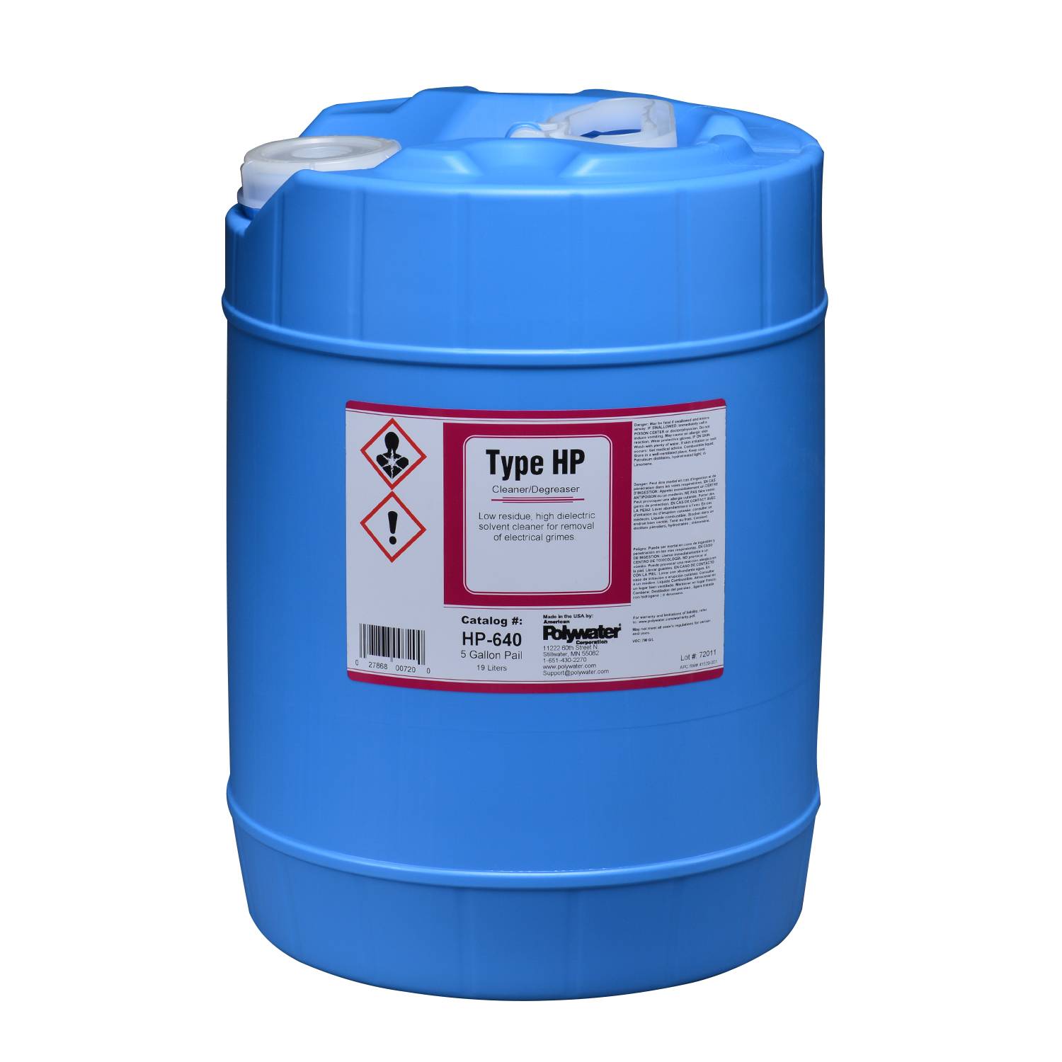Polywater® SpliceMaster® Type HP™ HP-640 Multi-Purpose Cleaner Degreaser, 5 gal Pail, Liquid Form, Clear