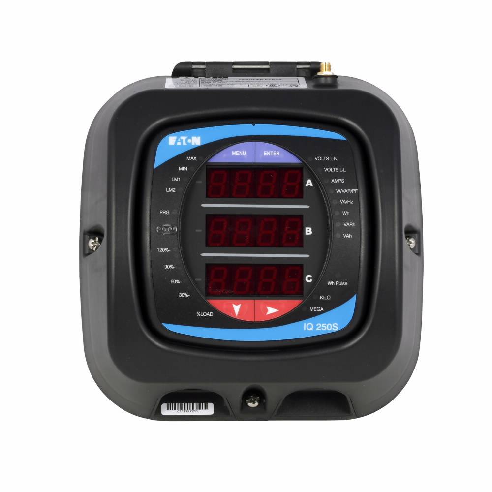 EATON IQ250SA6512 Electronic Self-Enclosed Energy Plus Meter, 90 to 400 VAC/VDC, 5 A, LED Display, Modbus RTU RS485/TCP RJ45/802.11b WiFi Communication