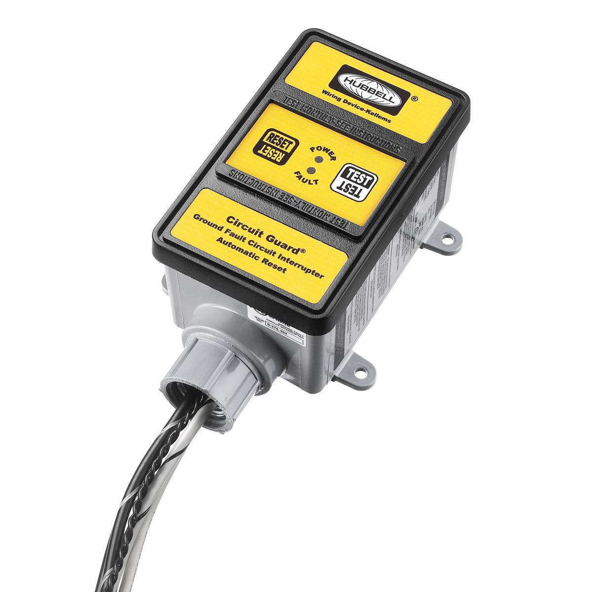 Wiring Device-Kellems Circuit Guard® GFHW23115 3-Wire Automatic Multi-Strand Fabricated Hard Wired GFCI With Audible Alarm, 240 VAC, 30 A, 7200 W Power Rating, NEMA 4X Enclosure, Thermoplastic