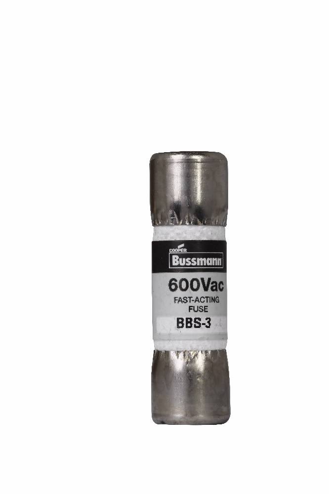 Bussmann BBS-3 Fast Acting Low Voltage Supplemental Midget Fuse, 3 A, 600 VAC, 10000 A Interrupt, Class: Supplemental, Cartridge Body