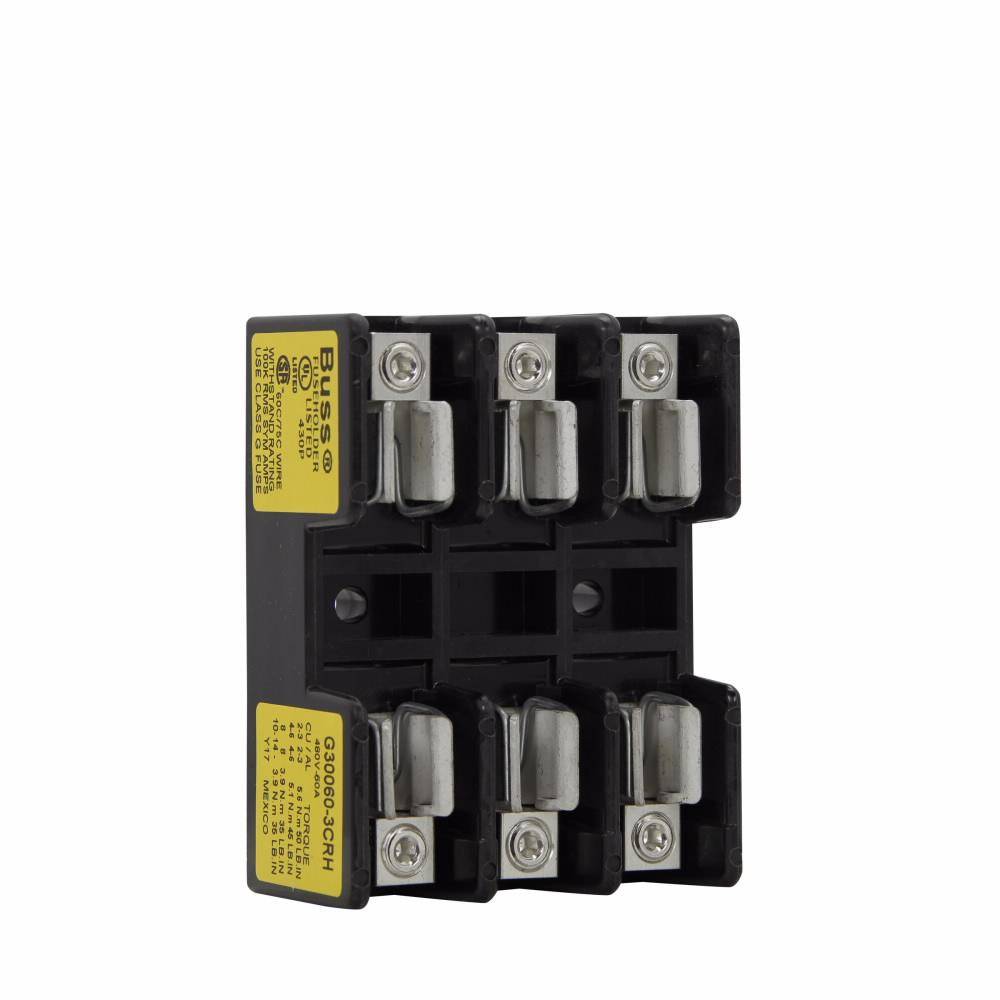 Bussmann G30060-3CRH Open Fuse Block, 480 V, 35 to 60 A, Class: G, 14 to 2 AWG Cu, 8 to 2 AWG Aluminum Wire, 3 Poles