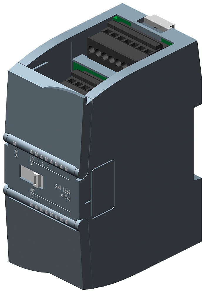 Siemens 6AG12344HE324XB0 Analog I/O Module, 4 Inputs, 2 Outputs, +/-2.5 V, +/-5 V, +/-10 V, 4 to 20 mA Signal Range, 14 bit Resolution