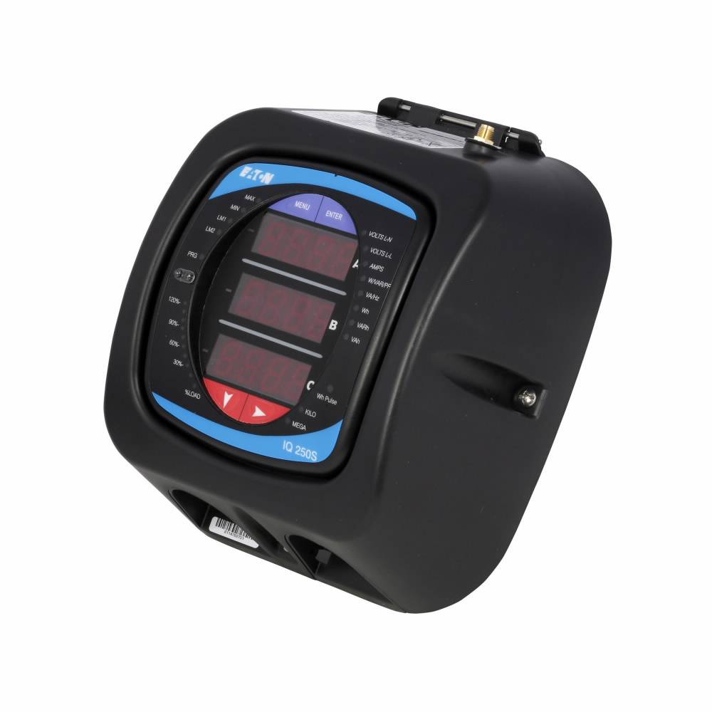 EATON IQ250SA6512 Electronic Self-Enclosed Energy Plus Meter, 90 to 400 VAC/VDC, 5 A, LED Display, Modbus RTU RS485/TCP RJ45/802.11b WiFi Communication