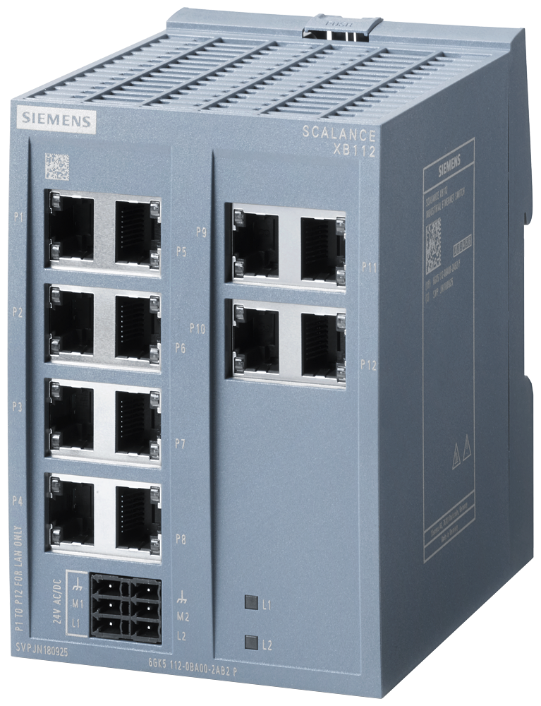 Siemens SIMATIC 6GK51120BA002AB2 SCALANCE XB112 Unmanaged Ethernet Switch, RJ-45 Port, PRP Protocol