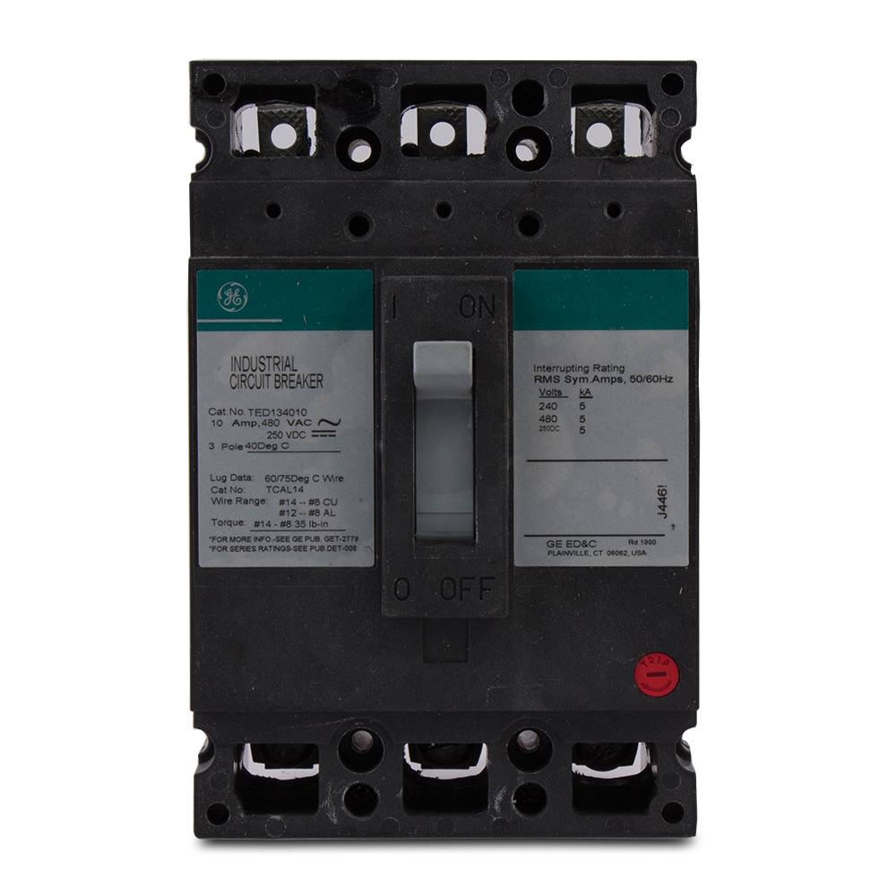 GE TED134015 Type TED Core E Mid Tier Molded Case Circuit Breaker, 480 VAC, 15 A, 18 kA Interrupt, 3 Poles, LI/Non-Interchangeable Thermal Magnetic Trip