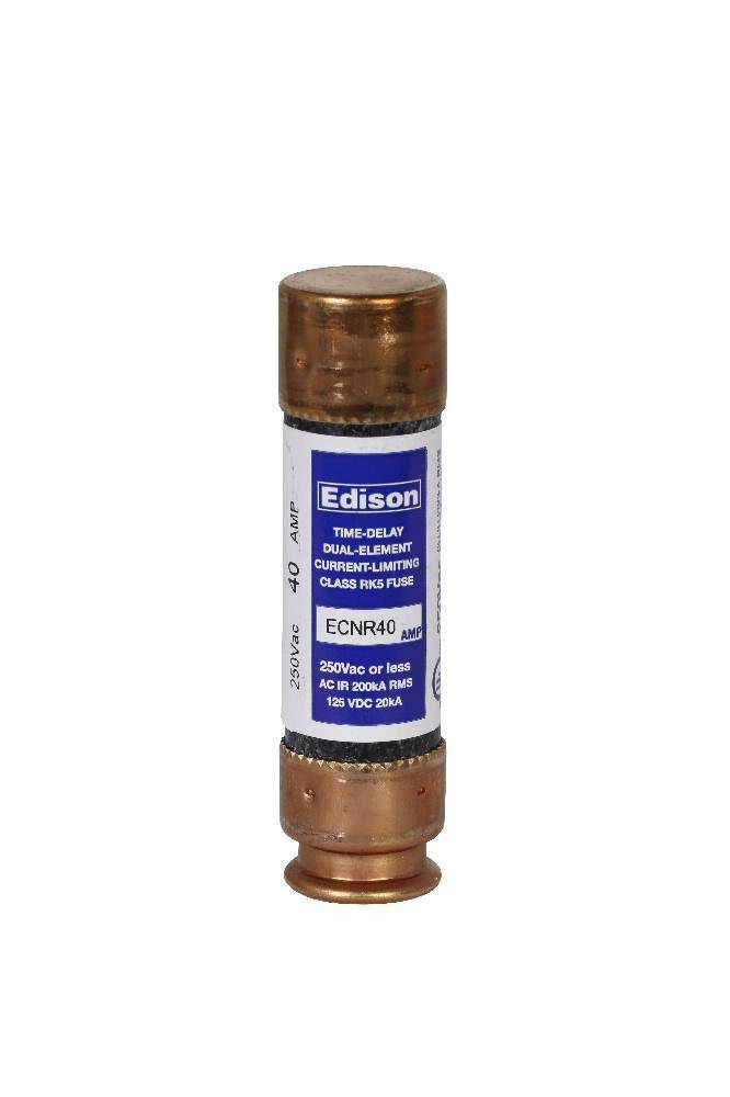 Edison ECNR40 ECNR Current Limiting Time Delay Fuse, 40 A, 250 VAC/125 VDC, 200 kAIC Interrupt, Class: RK5, Cylindrical Body