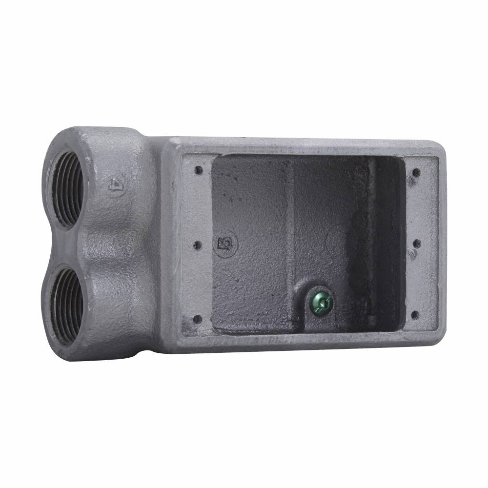 EATON Crouse-Hinds Condulet® FSS2 Type FSS Shallow Device Box, Feraloy® Iron Alloy, 1 Gang, 2 Outlets, 2 Knockouts, 2-3/4 in W x 1-7/8 in D x 5-5/32 in H