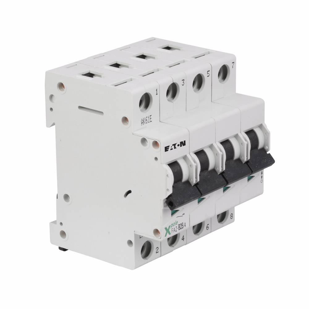 EATON FAZ-B1/4 Supplementary Protector, 480Y/277 VAC, 1 A, 7.5/15 kA Interrupt, 4 Poles, B-Curve Trip
