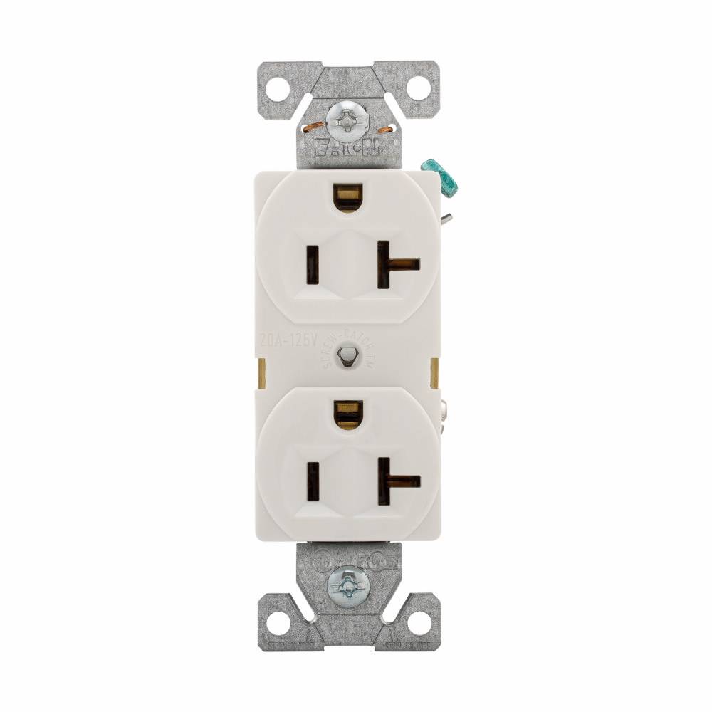EATON Arrow Hart™ Eaton Wiring Devices 5362W Duplex Straight Blade Receptacle, 125 VAC, 20 A, 2 Poles, 3 Wires, White