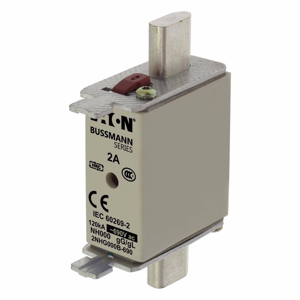 Edison 2NHG000B-690 Fuse Link With Metal Gripping Lug, 690 VAC, 2 A, For Use With Class gG/gL 000 Size Fuse