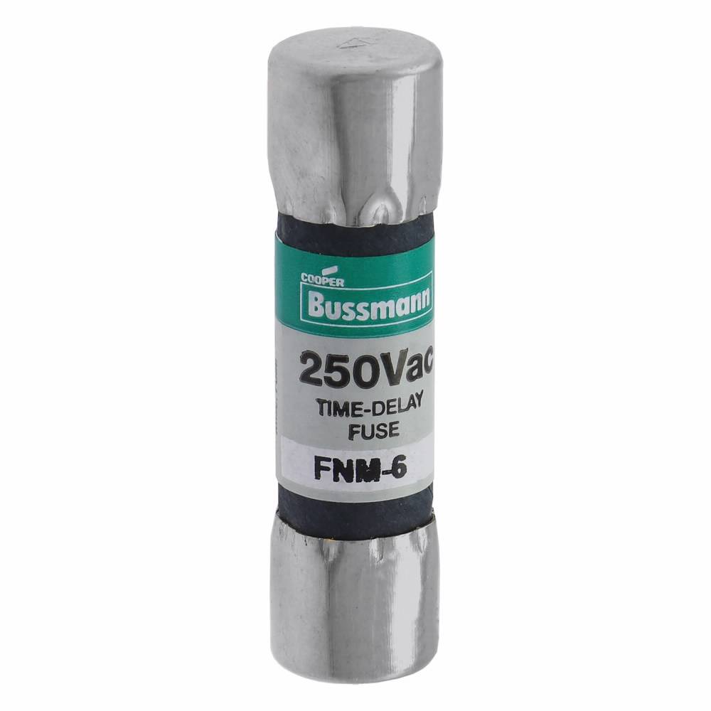 Bussmann Fusetron™ FNM-6 Low Voltage Supplemental Time Delay Midget Fuse, 6 A, 250 VAC, 200 A Interrupt, Class: Supplemental, Cartridge Body
