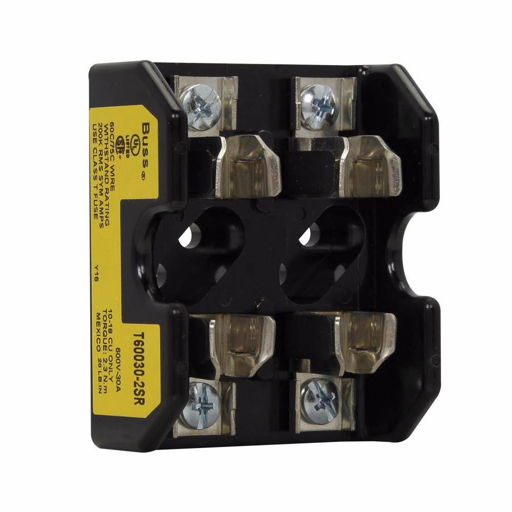 Edison T60030-2SR Open Style Fuse Block, 600 VAC/VDC, 1/2 to 30 A, T Class, 18 to 10 AWG Wire, 2 Poles