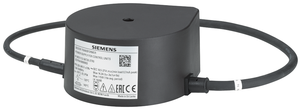 Siemens SIDOOR 6FB11120AT202TR0 Power Supply Transformer, 220 to 240 VAC Primary, 16.5 to 18 V Secondary, 50/60 Hz