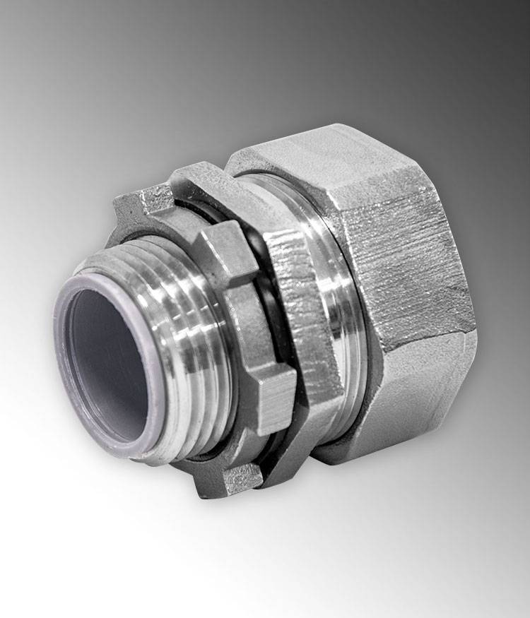 Calbrite™ S62000FCS0 Flexible Straight Conduit Connector, 2 in Trade, For Use With Flexible Rigid Conduit, 316 Stainless Steel, #4 Polished