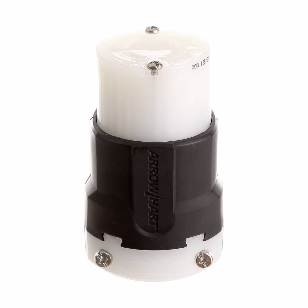 EATON Arrow Hart™ Safety Grip™ Eaton Wiring Devices AHL1430C Grounding Straight Ultra Grip Locking Connector, 125/250 VAC, 30 A, 3 Poles, 4 Wires, Black/White
