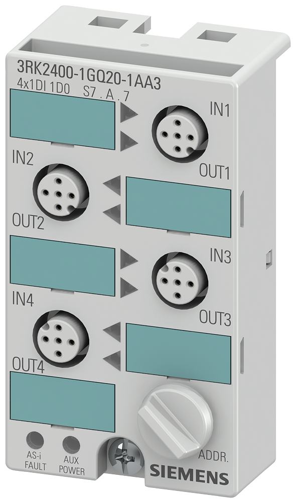 Siemens 3RK24001GQ201AA3 3RK A/B Slave Binary AS-Interface SlimLine Compact Digital I/O Module, 4 Inputs, 4 Outputs