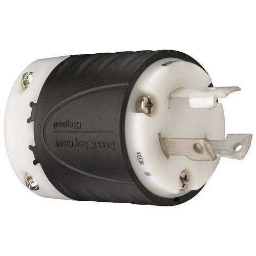 Pass & Seymour® Turnlok® L530-P Locking Plug, 125 VAC, 30 A, 2 Poles, 3 Wires, Black/White