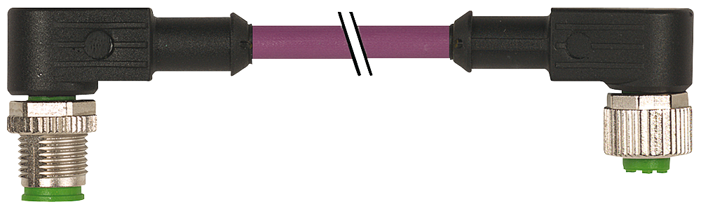 Siemens 3RK19021NB30 Pre-Assembled Bus Cable, Both Ends 2 x M12 Angled 2-Core Plug Socket Connector, 3 m L Cable, 2 Poles